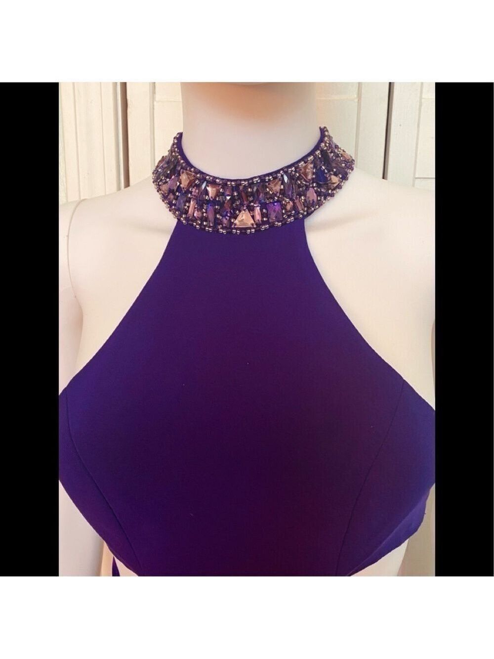Size 00 Faviana 7728 Purple Prom Pageant Dress Gown Fitted Open Back New - Picture 3 of 6